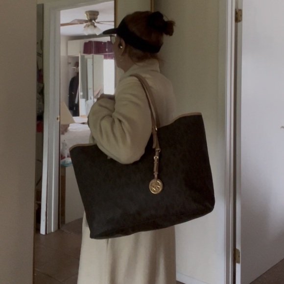 Michael Kors Black and Tan Monogram Tote - Picture 2 of 5